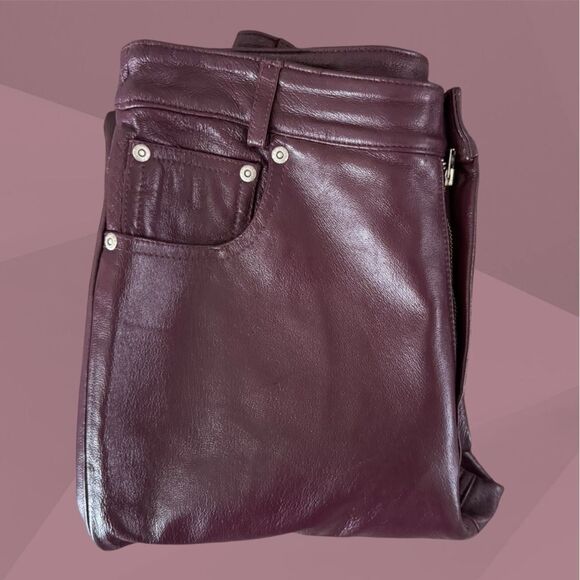 VTG Jeanology Newport News Deep Burgundy Plum Leather Jeans Size 4 - Picture 2 of 15